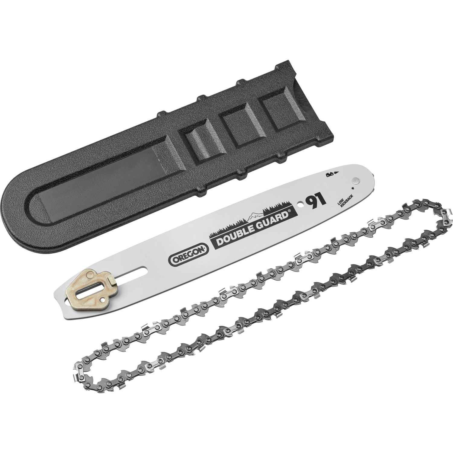 Oregon Schwert, Sägekette und Kettenschutz für LUX-TOOLS Akku-Kettensäge. 31 cm Schwertlänge.