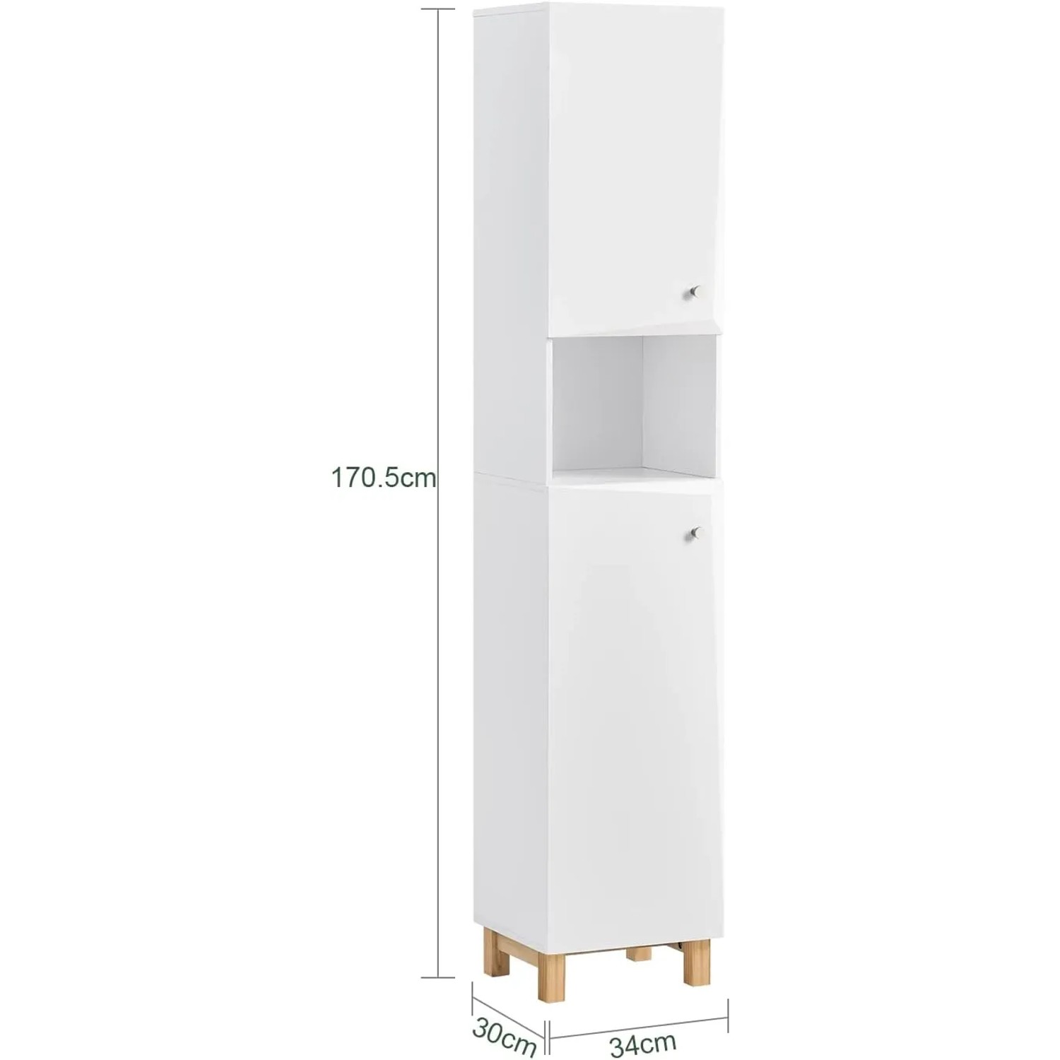 Weißer SoBuy Hochschrank BZR91-W für Bad, Badregal mit Türen und offenem Fach.