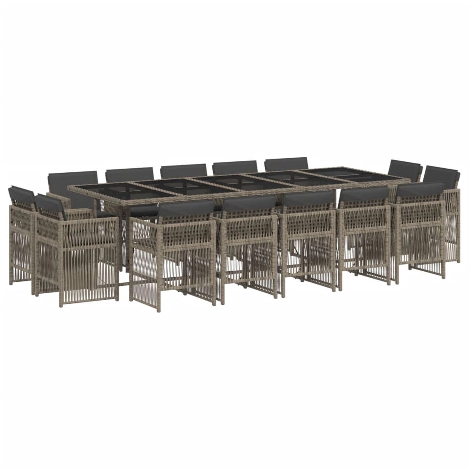 vidaXL 15-Tlg Garten-Essgruppe mit Kissen Grau Poly Rattan 3211052 günstig online kaufen