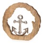 Maritime Dekofigur: Ring aus Mangoholz mit silbernem Anker, 20x4,5x20 cm.