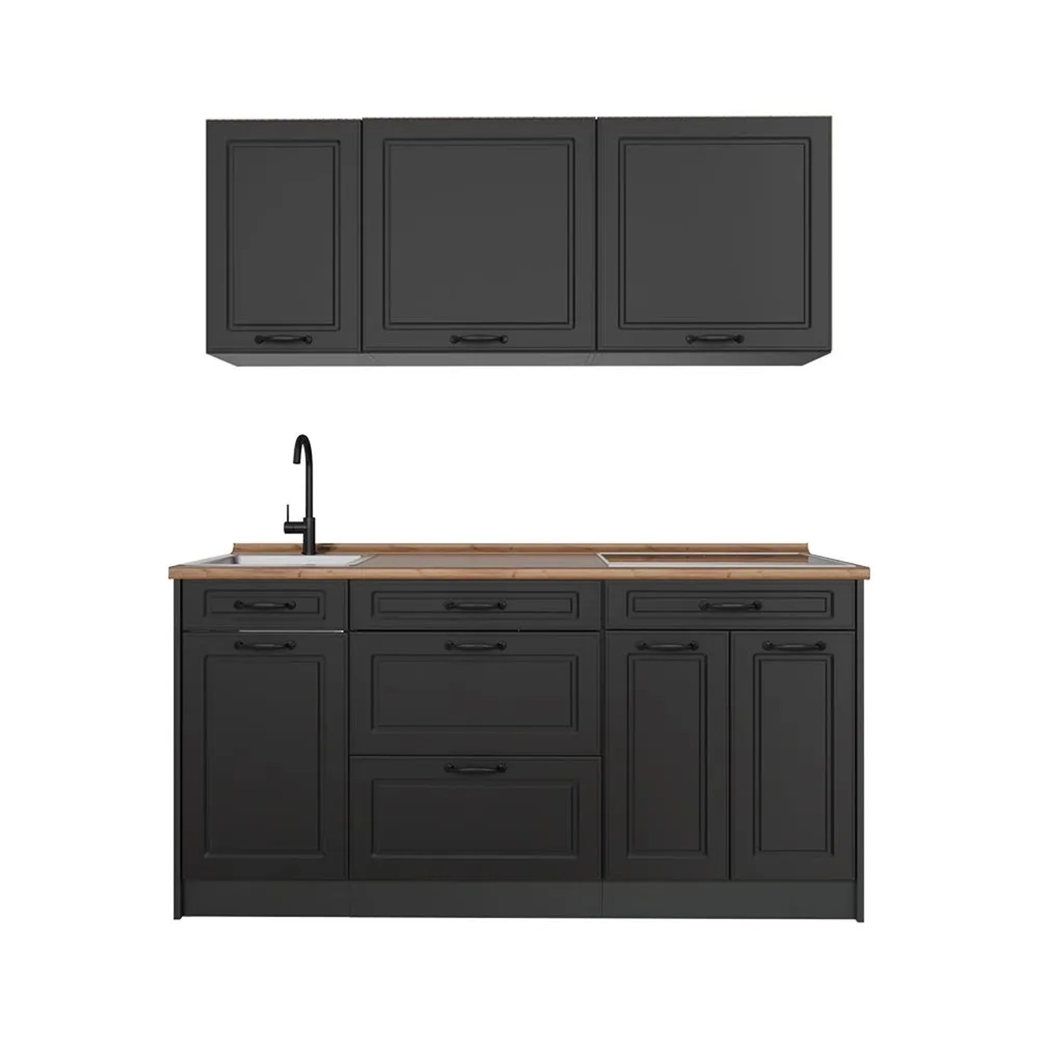 Vicco Singleküche R-Line Anthrazit Landhaus/Anthrazit 160 x 82 Arbeitsplatte Goldkraft Eiche Art Nr 67683