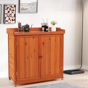 Costway Gartenschrank Holz Lagerschrank Garten 98,5x48x100cm