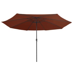 Offener, rechteckiger vidaXL Sonnenschirm 390 cm in Terrakotta mit Metallmast und Kurbelmechanismus.
