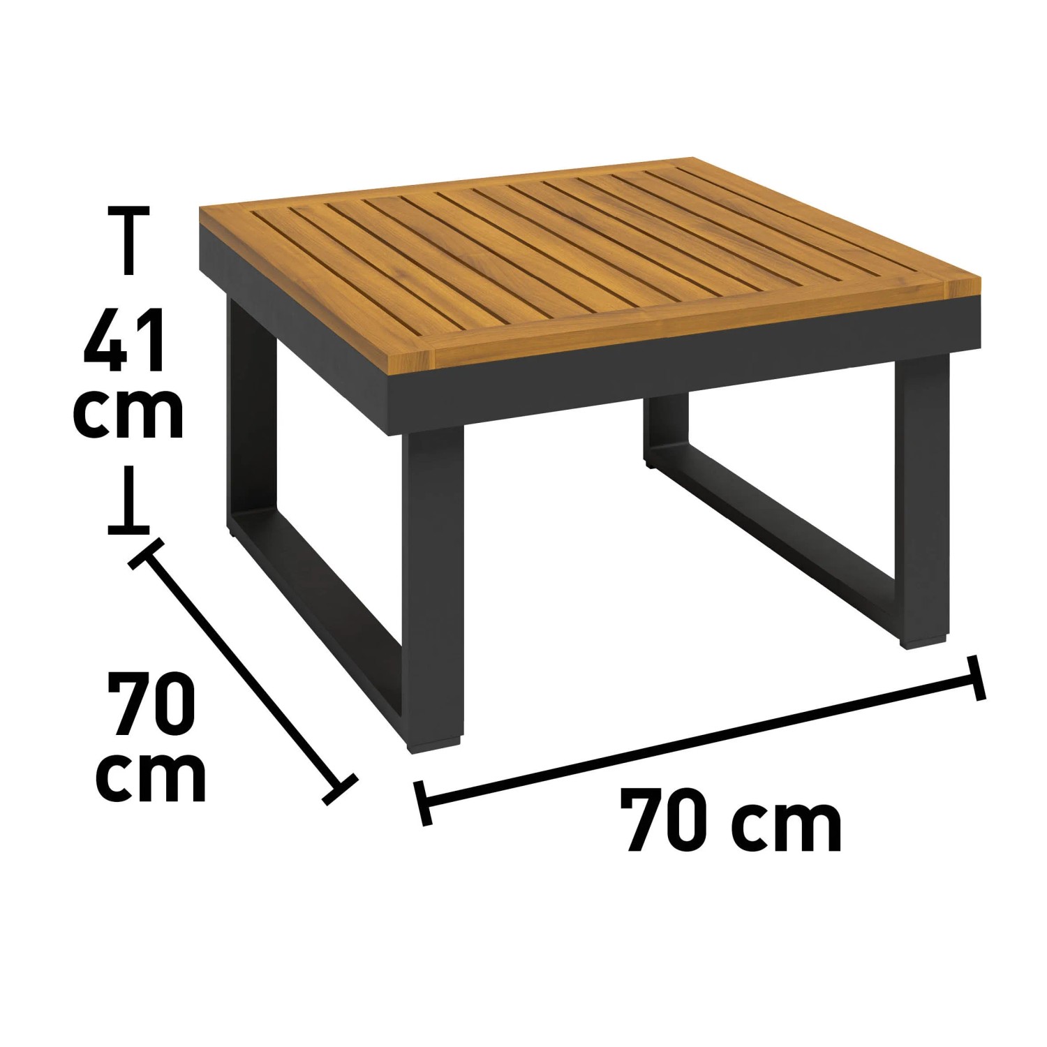 Quadratischer Lounge-Tisch Lipson aus Akazie/Aluminium in Grau, 70x70x41cm, für Gartenmöbel.
