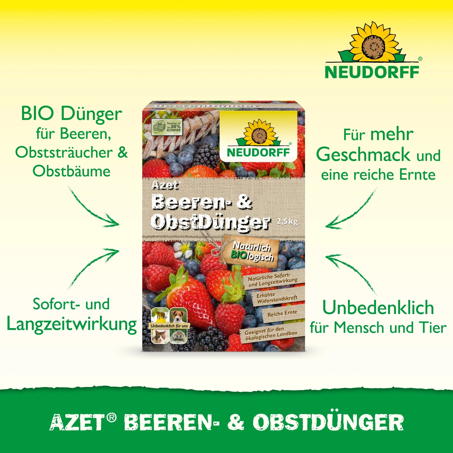 Neudorff Azet Beeren- und Obst-Dünger 2,5 kg für gesunde Pflanzen und reiche Ernte.