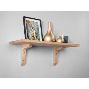 Wandregal mit Eichenholz-Konsole (17,5x12,5 cm) und Deko-Elementen.