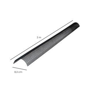 Schwarzes INEFA Dachrinnen Laubschutzgitter, 2 m lang, 83 mm Durchmesser. Schützt Regenrinnen effektiv vor Laub.