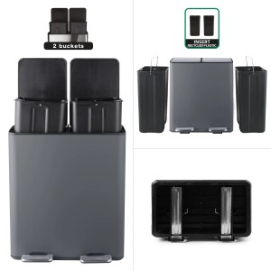 Spirella Aliya Kosmetikeimer, 2x20L, Grau Matt, mit zwei Fächern zur Mülltrennung.