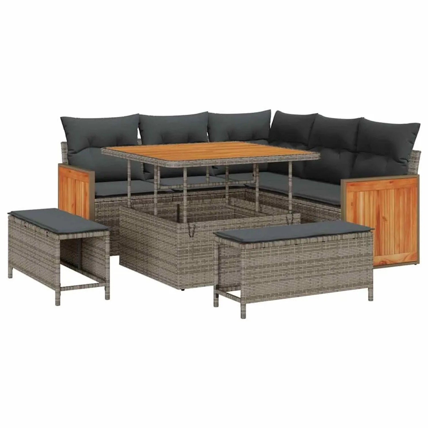 vidaXL Gartensofa-Set mit Kissen 9 Stk Grau Poly-Rattan 3365248 günstig online kaufen