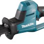 Makita Akku-Reciprosäge DJR189Z in Türkis und Schwarz mit eingesetztem Sägeblatt.