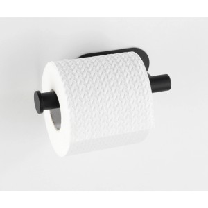 Wenko Turbo-Loc Toilettenpapierhalter Orea, Edelstahl, schwarz matt mit Papierrolle.