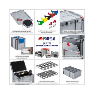 PROREGAL Eurobox Zubehörset: Deckel, Schnappverschlüsse, Einsätze, Etiketten, Schaumstoff