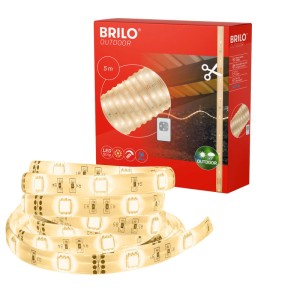 Brilo Outdoor LED-Strip, 5m, warmweiß, dimmbar, mit Fernbedienung und Verpackung.
