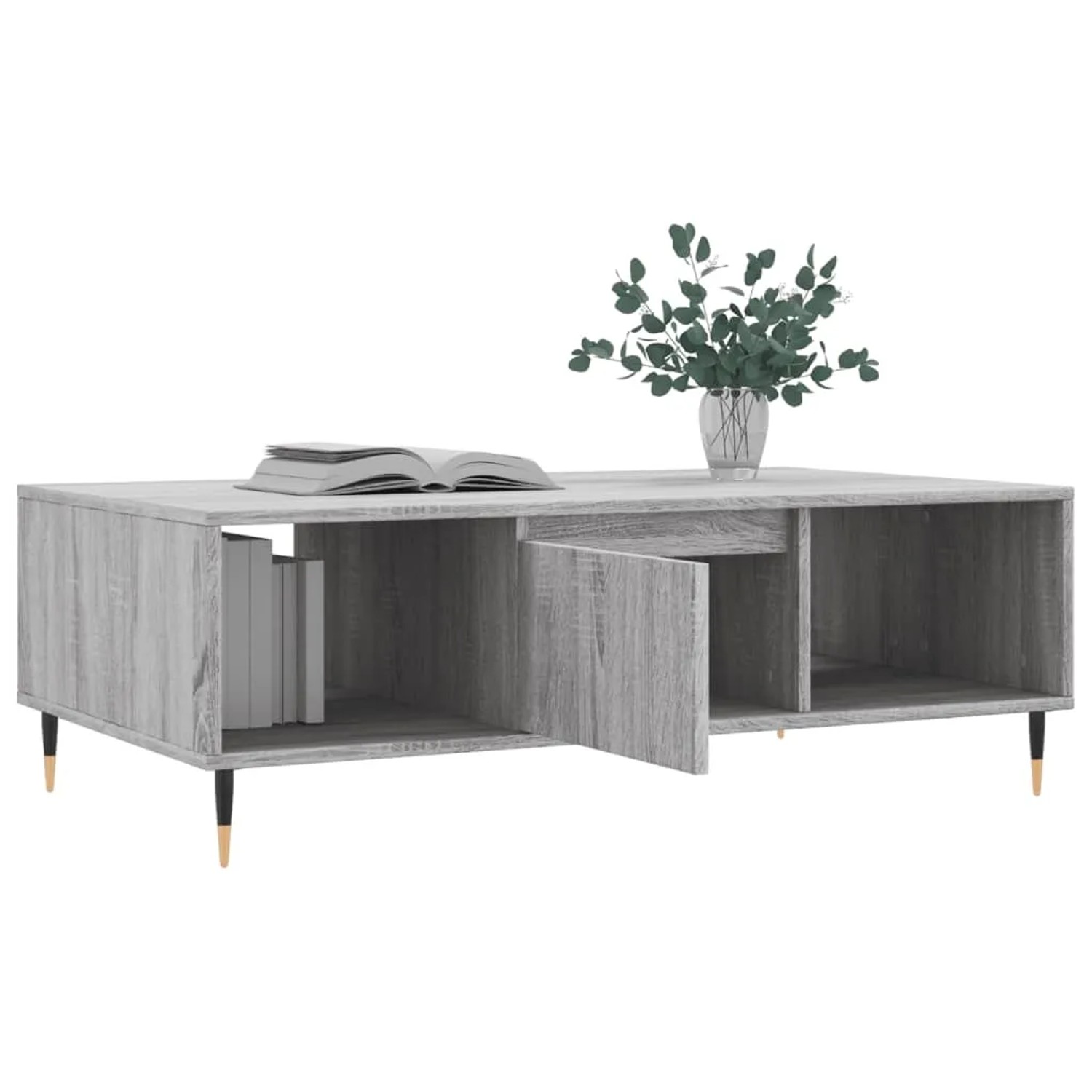 vidaXL Couchtisch Grau Sonoma mit Fächern, 104x60x35 cm, aus Holzwerkstoff.