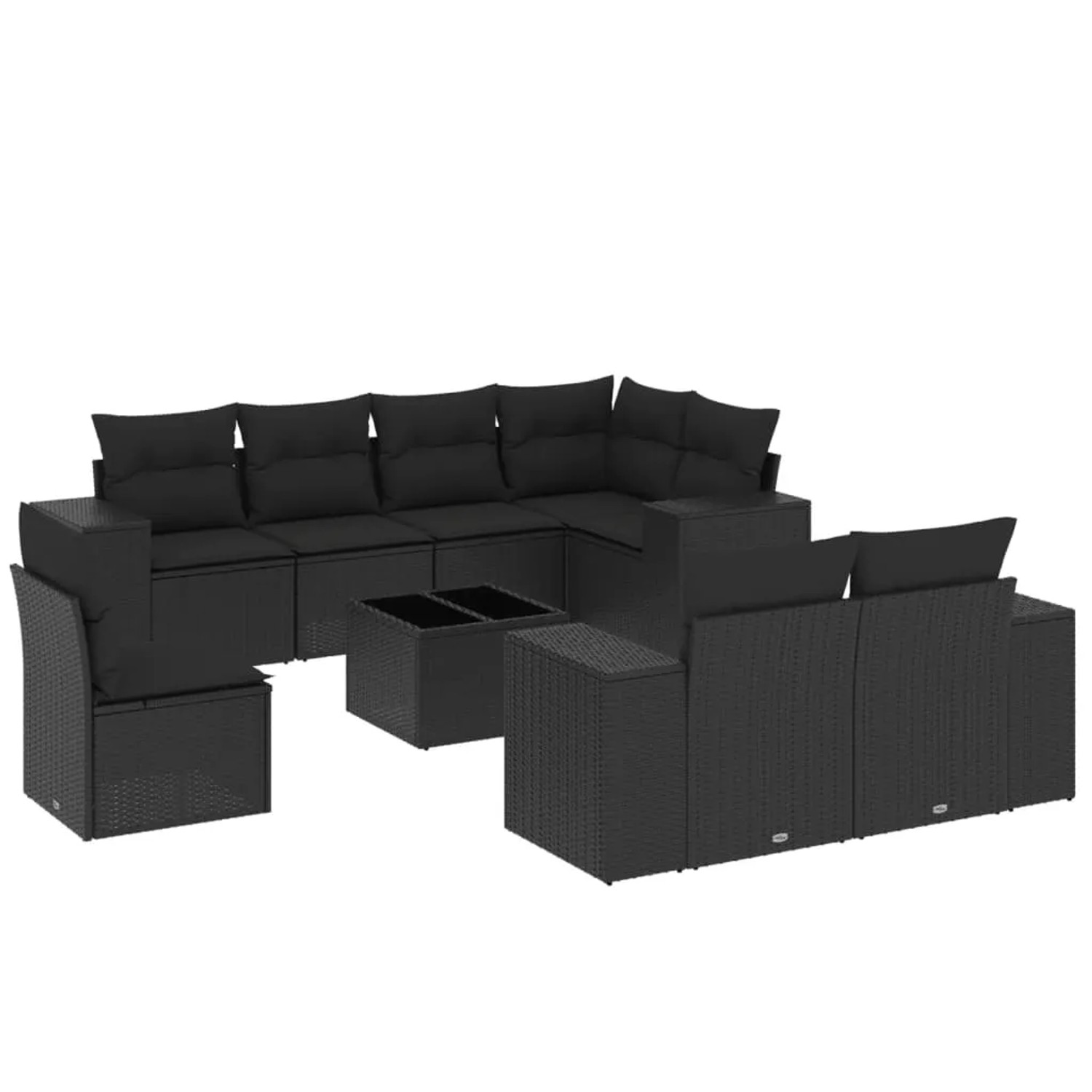 vidaXL 9-Tlg Garten-Sofagarnitur mit Kissen Schwarz Poly Rattan 3255182