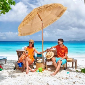 COSTWAY Sonnenschirm Hawaii 175 cm Strandschirm Stroh 30° Knickbar Natur
