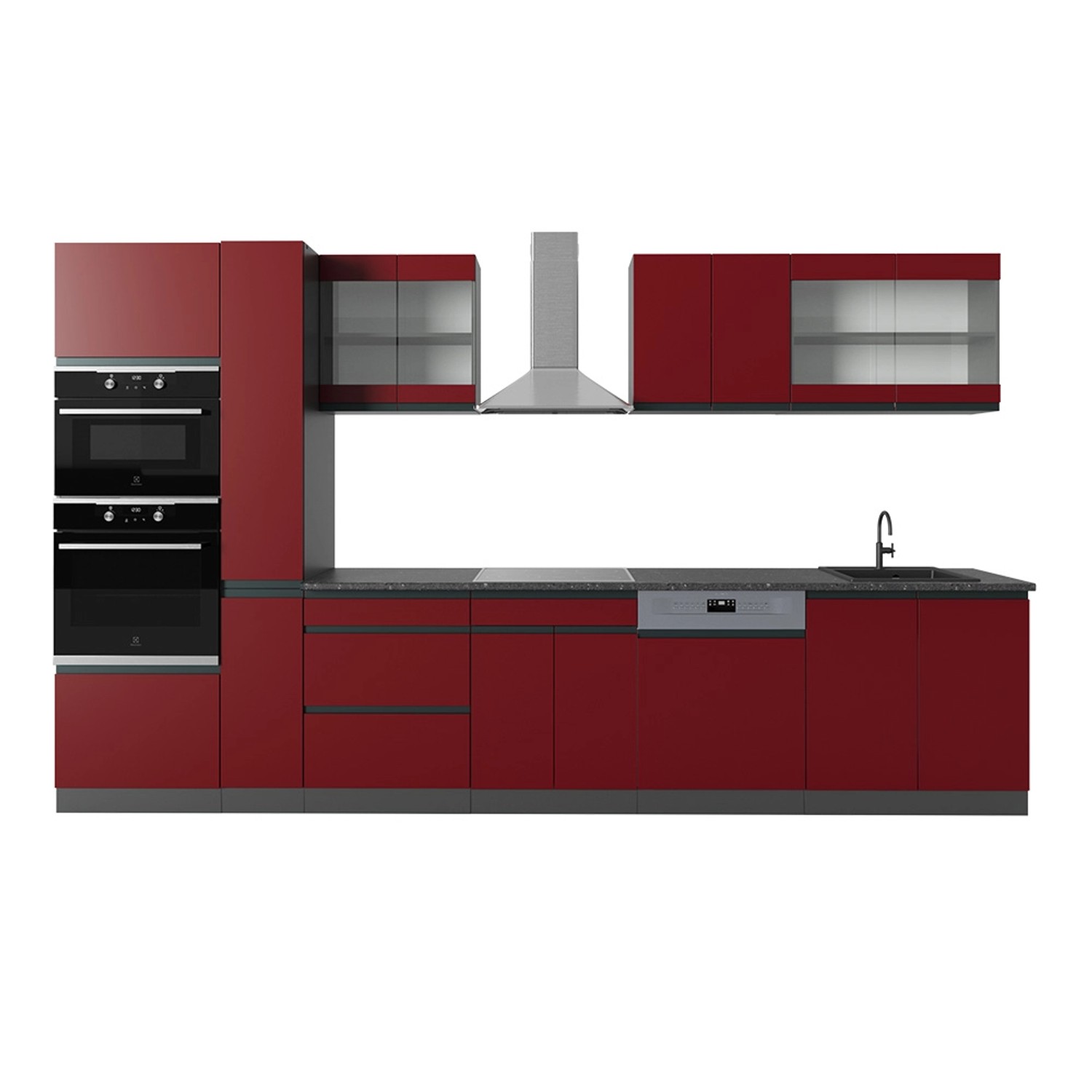 Vicco R-Line Küchenzeile Rot/Anthrazit 350 cm J-Shapemit Hochschrankohne Ar günstig online kaufen