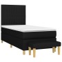 Schwarzes Boxspringbett (90x200 cm) mit Matratze, Auflage und Bank. Stoffbezug.