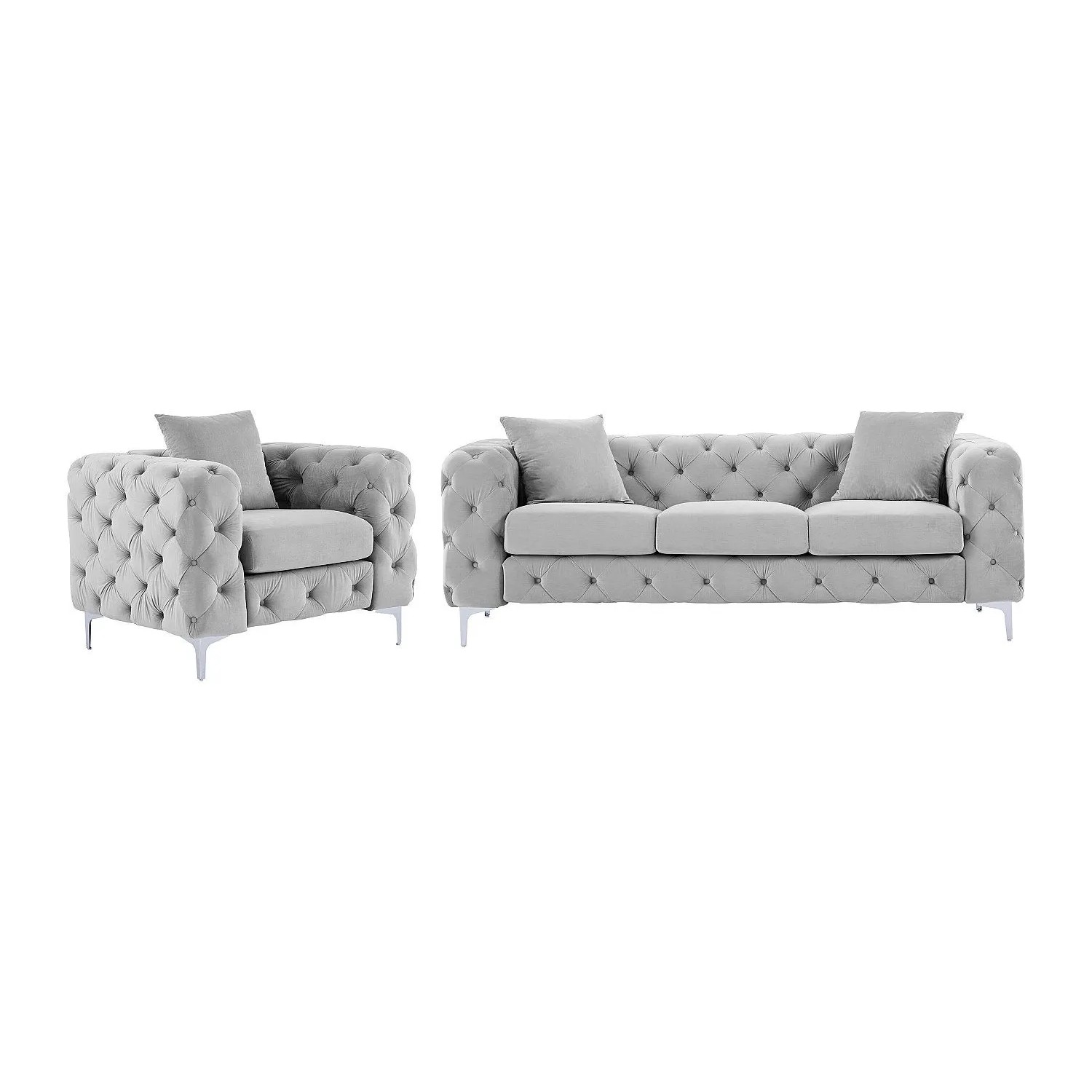 Vente-unique Couchgarnitur Mit Sessel Edwina Hellgrau 106 cm  220 cm