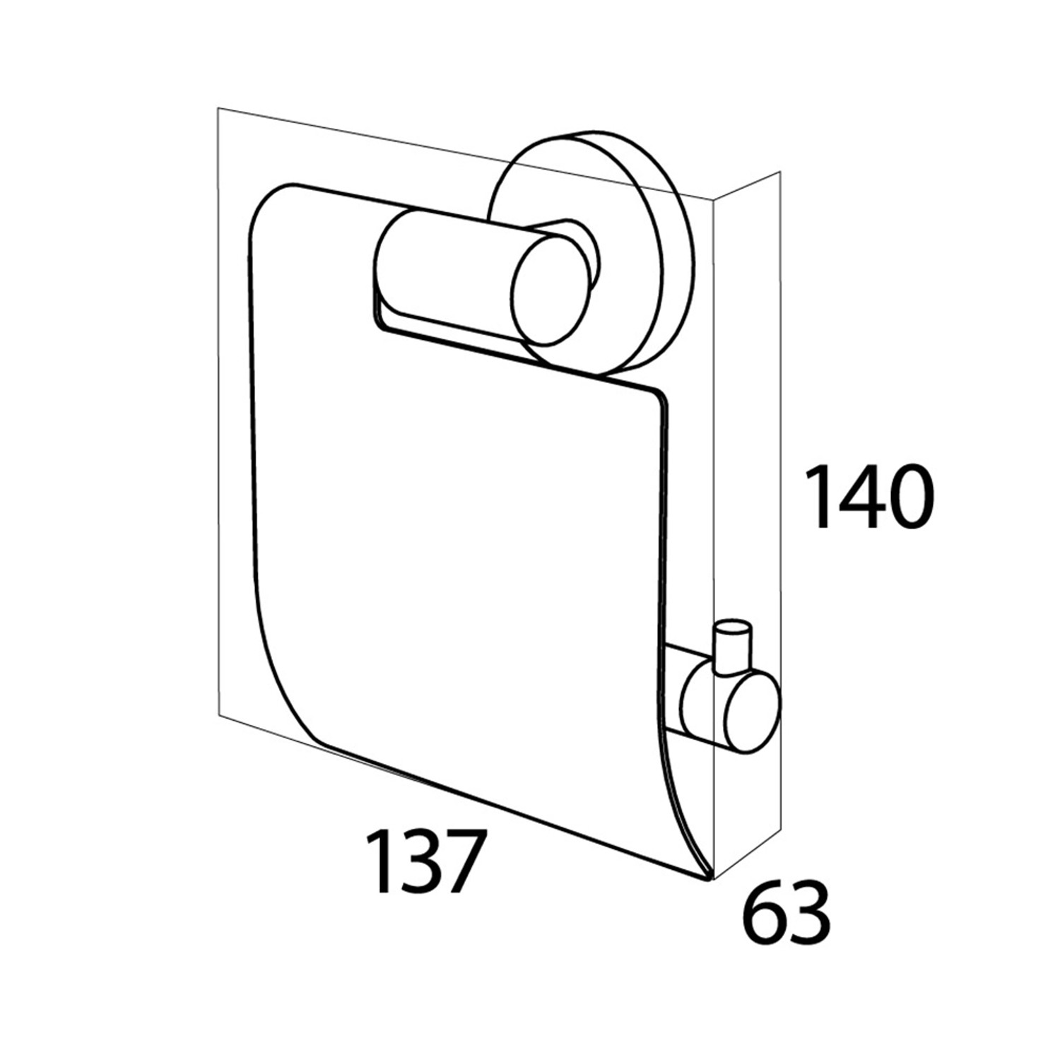 Tiger Toilettenpapierhalter Boston, Edelstahl schwarz, mit Deckel und Maßangaben.