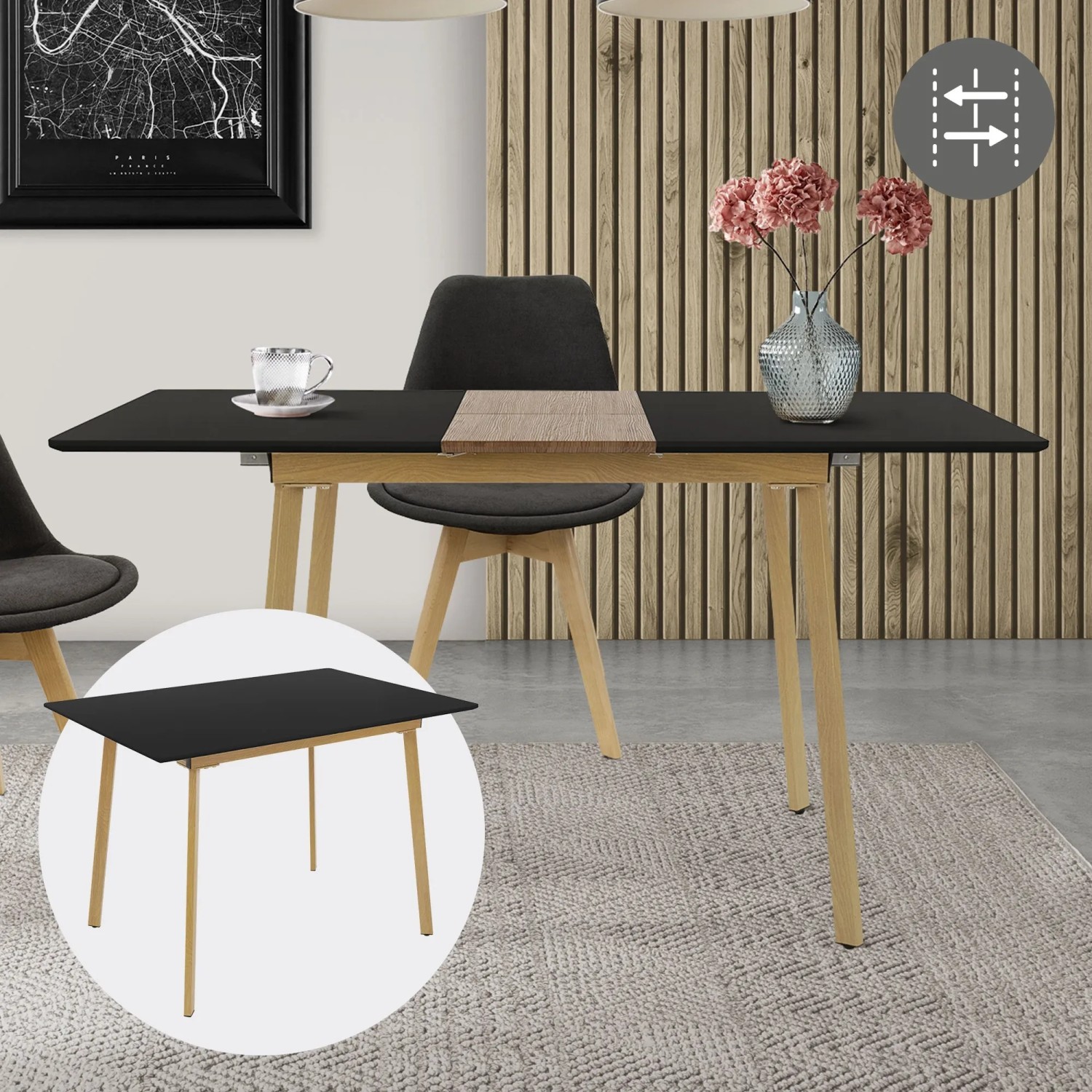 ML-Design Esstisch ausziehbar Schwarz Holz 110-140x75x76,5 cm 4-6 Pers. kaufen bei OBI