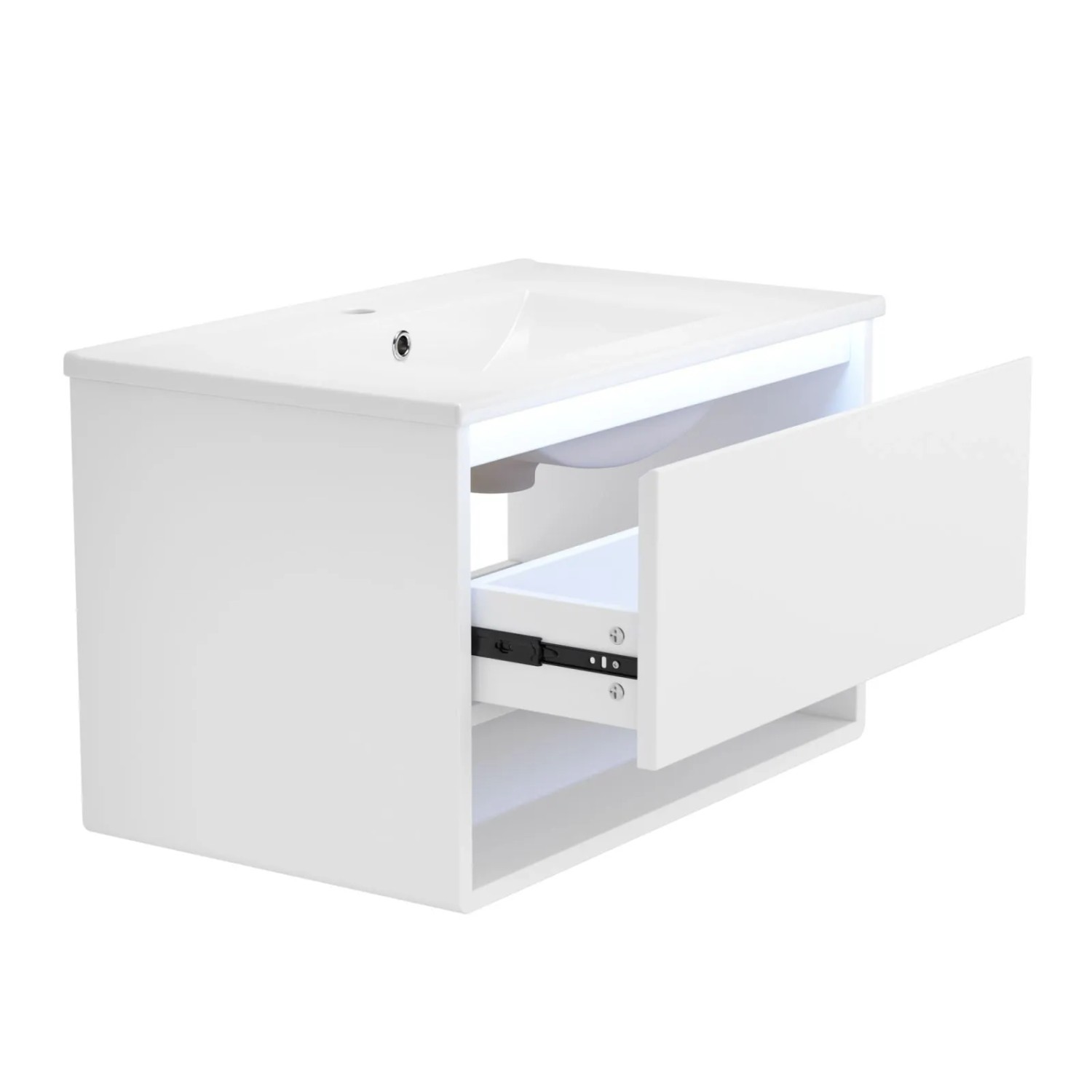 PXloue Wandhängender Waschtischunterschrank mit Led und Schublade  Weiß