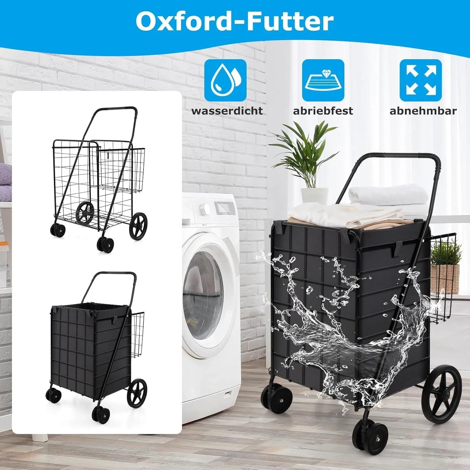 Costway Einkaufstrolley Klappbar mit Abnehmbarer Oxford-Tasche & 2 Körben_4