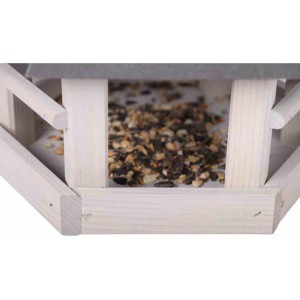 Siena Garden Vogelhaus aus Kiefernholz, hellgrau und anthrazit, mit Futter.