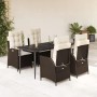 Braune 5-tlg. vidaXL Garten-Essgruppe aus Polyrattan mit Tisch und Stühlen mit cremefarbenen Kissen.