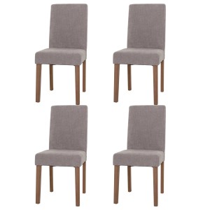 4er-Set Esszimmerstühle, hellgrau gepolstert mit Chenille-Stoff, klassisches Design, naturfarbene Holzbeine.