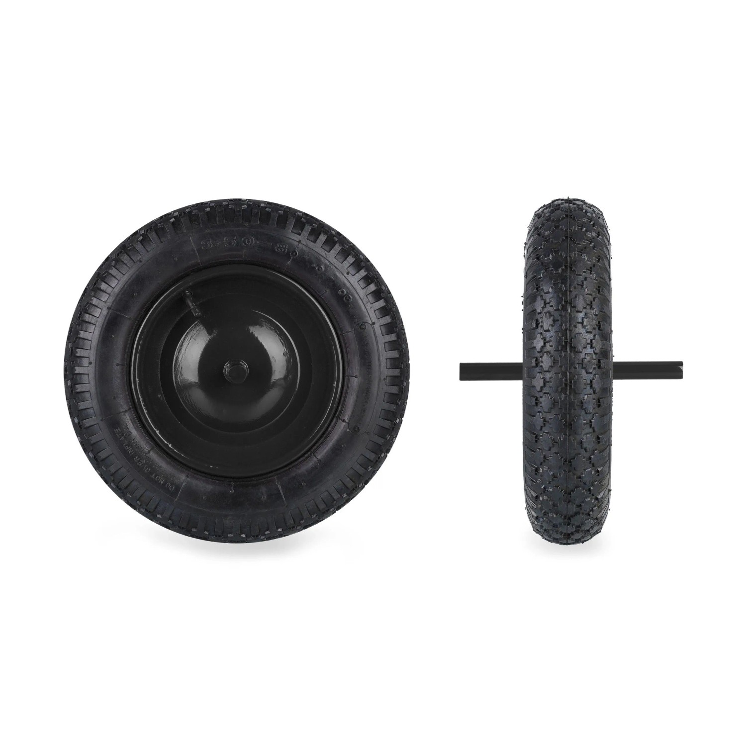 Relaxdays Schubkarrenrad 3.50-8 Gummi Stahl Schwarz Luftbereift Feste Achse 36 cm x 8,5 cm 2,4 kg