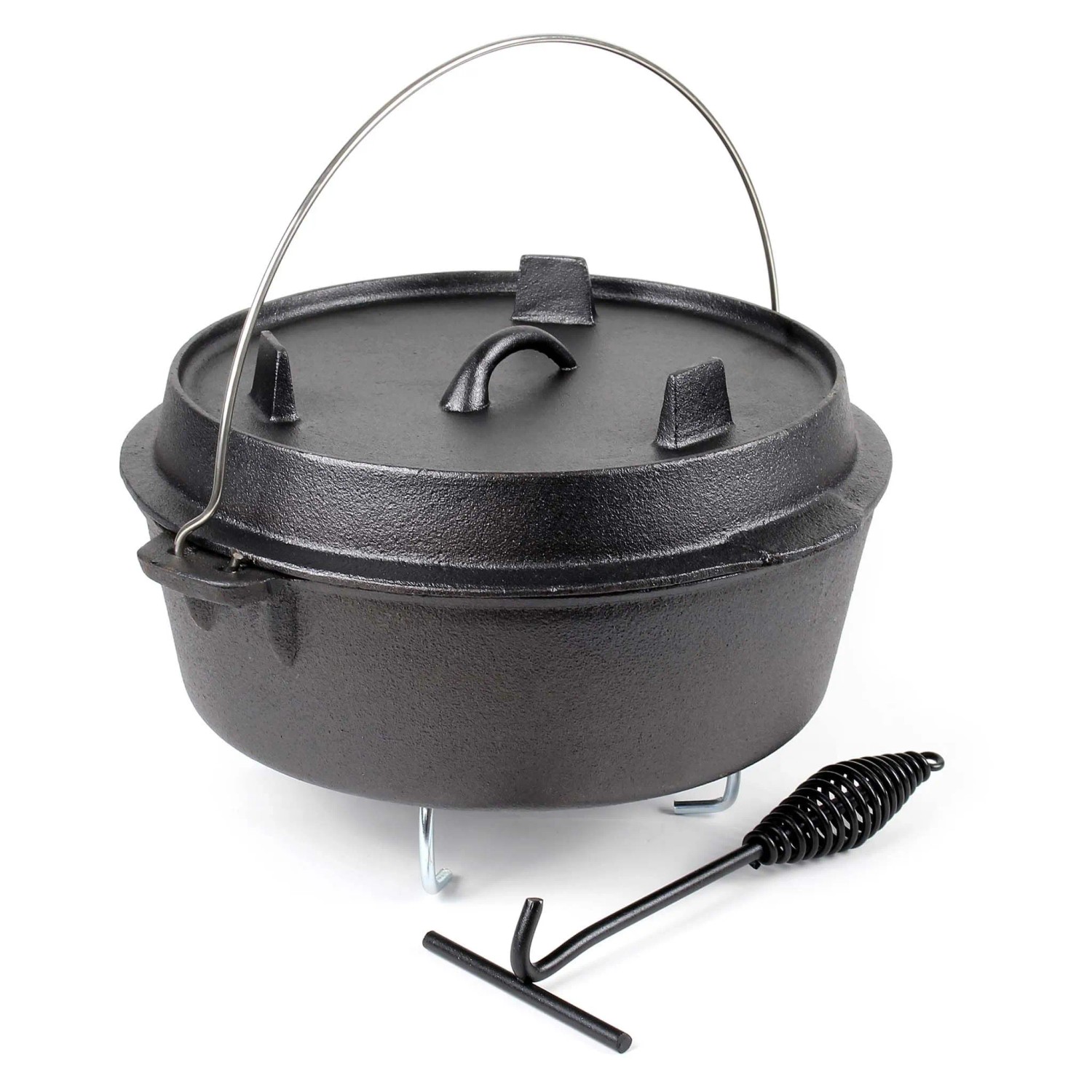 Wiltec Dutch Oven 8L Untersetzer Deckelheber Kochtopf Gusseisen Feuertopf Schmortopf