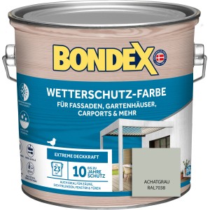 Bondex Wetterschutz-Farbe Achatgrau, 2,5 l Dose. Wetterschutzfarbe für Holz im Außenbereich.