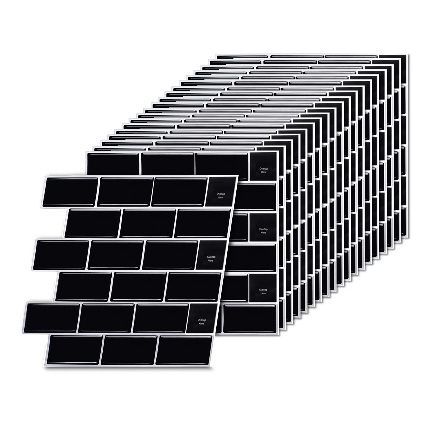 Relaxdays Klebefliesen PU/PET/Papier Schwarz Selbstklebend 3D Optik Versetzt 20er Pack 30 cm x 30 cm 80 g