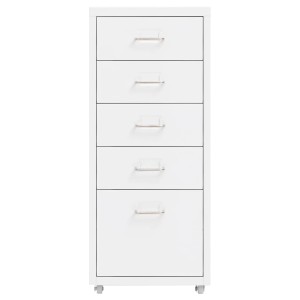 Weißer vidaXL Aktenschrank mit 5 Schubladen und Rollen, Metall.