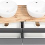 Held Möbel Doppelwaschtisch-Set Trient, grau/Wotaneiche, mit Aufsatzbecken und Schubladen.