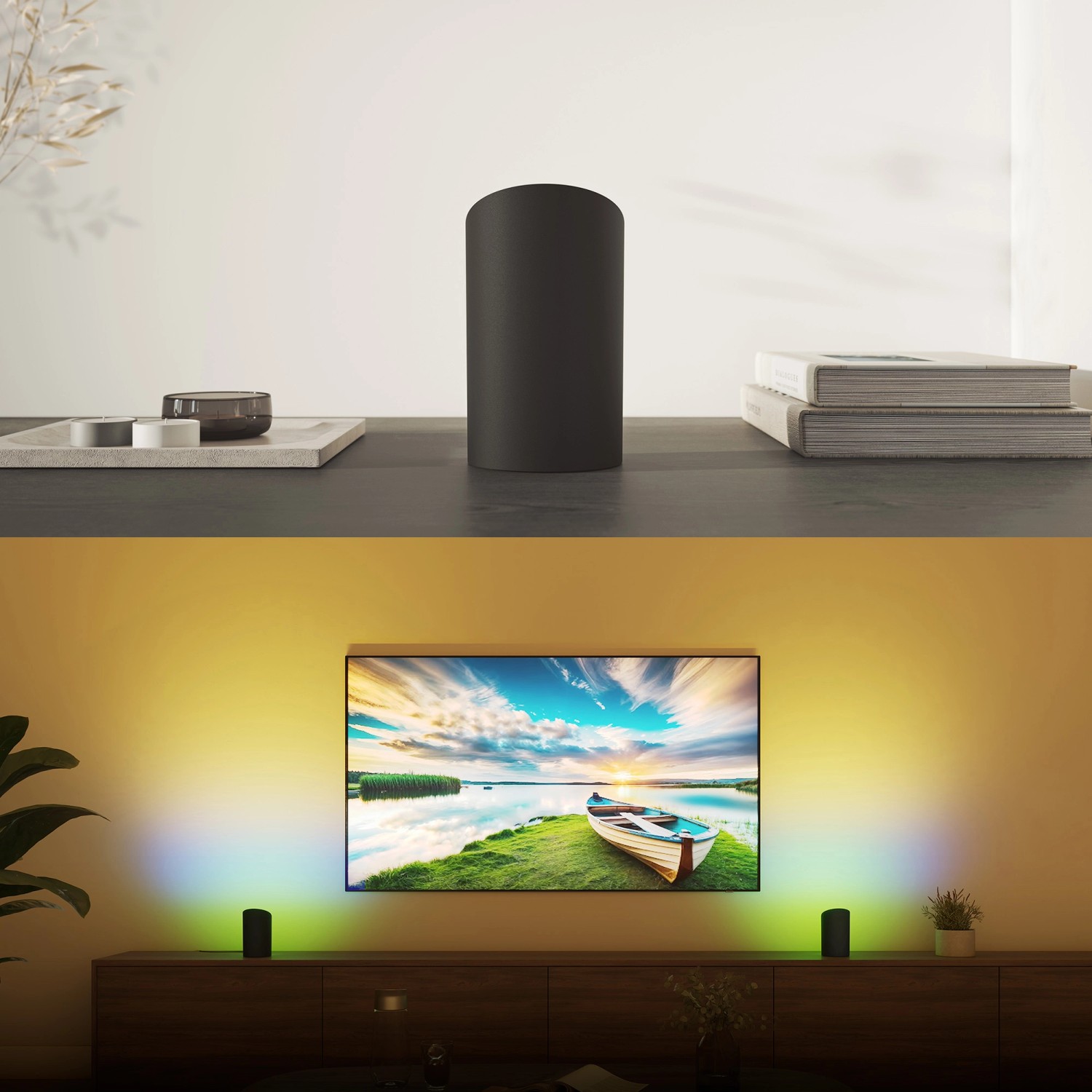Philips Hue Play Wallwasher Doppelpack in Schwarz, flexible LED-Leuchte für indirekte Beleuchtung.