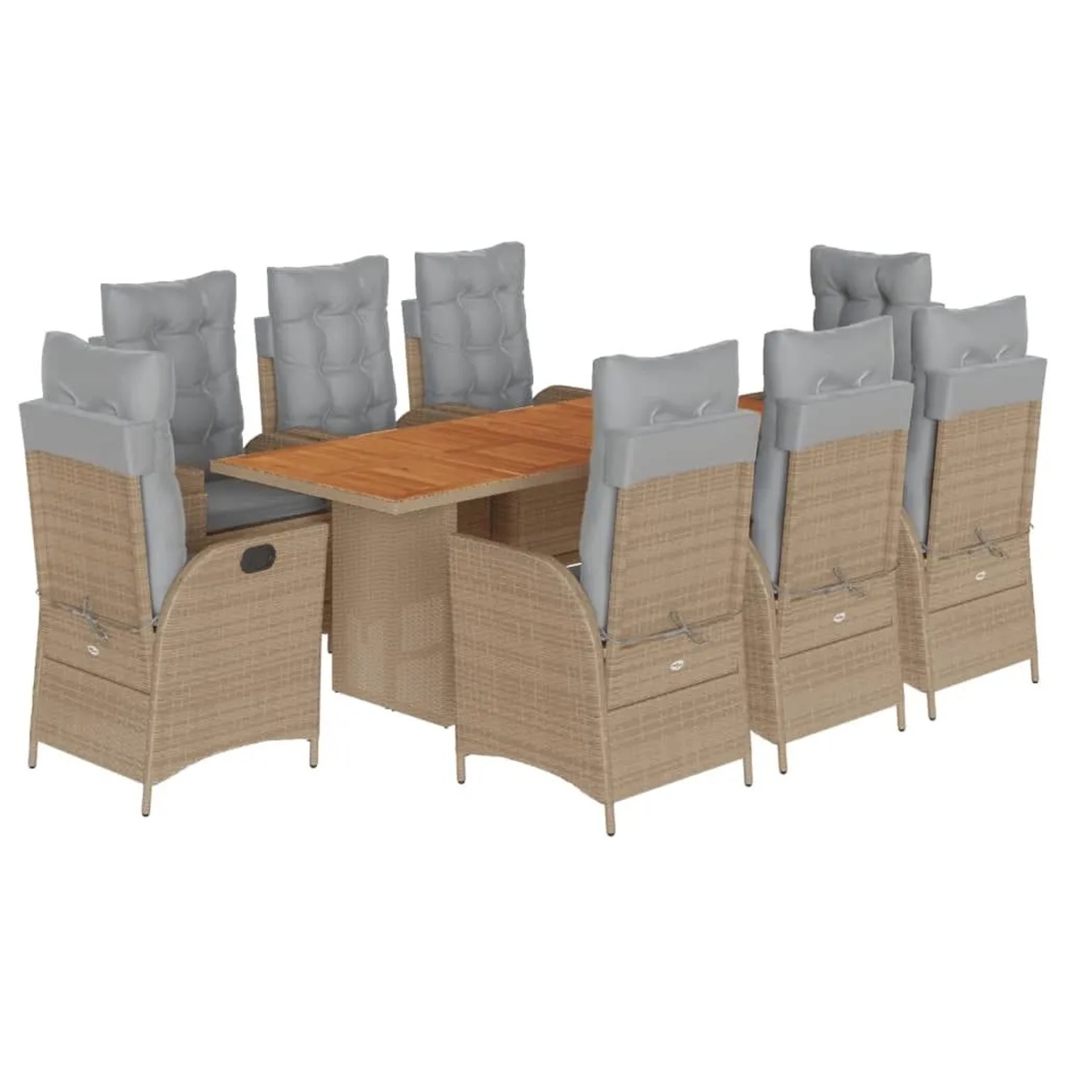 vidaXL 9-Tlg Garten-Essgruppe mit Kissen Beigemischung Poly Rattan 3213150