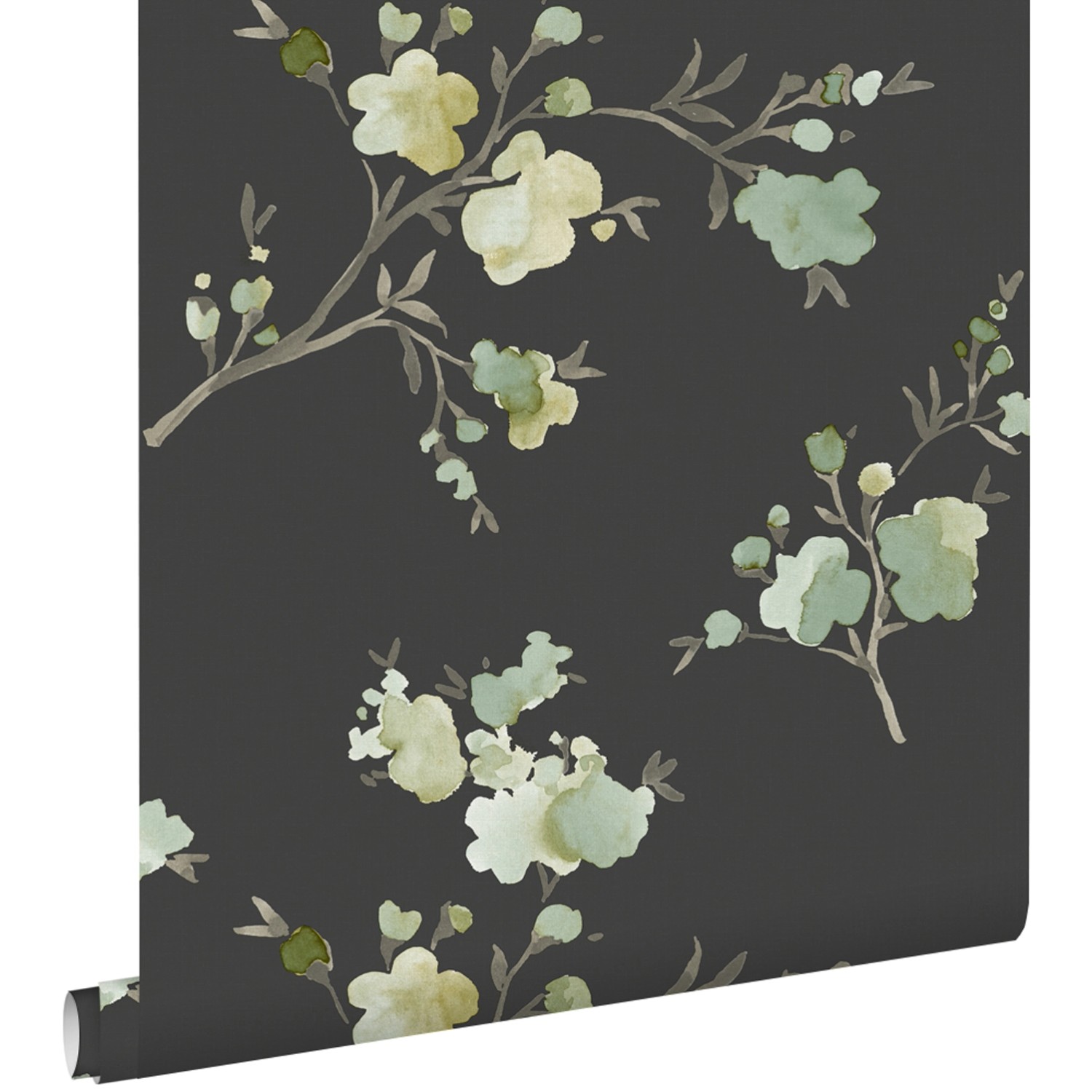 ESTAhome Tapete Kirschblüten Grün Ockergelb Und Schwarz 53 Cm X 1005 Cm 148 günstig online kaufen