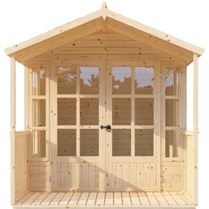 Bertilo Gartenhaus Arley, 291x202 cm, Naturholz. Holz-Gartenhaus mit Doppeltür und Fenstern.