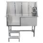 Monstershop Edelstahl Haustier Badewanne 600mm mit Treppe und Brause für Hundefellpflege.