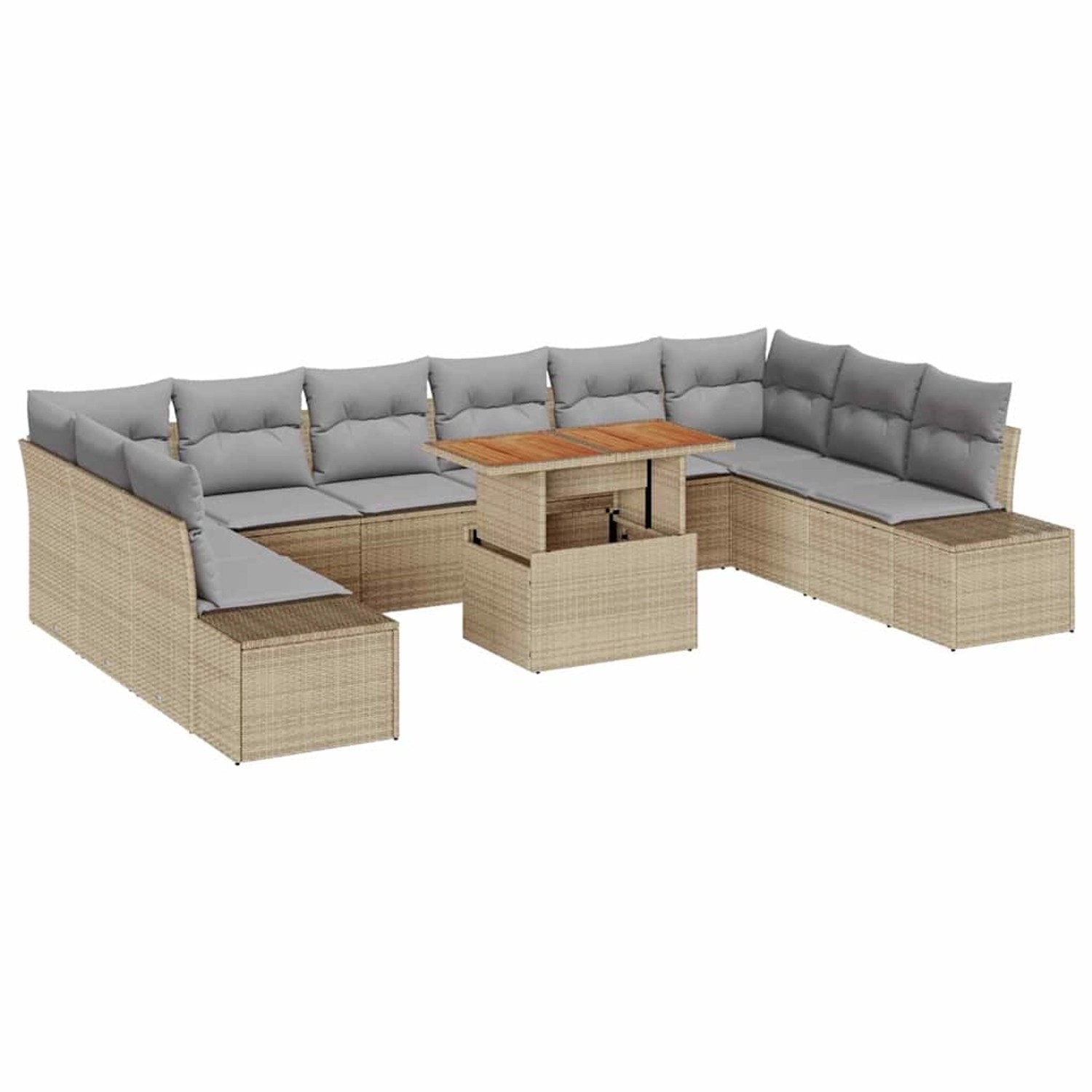 vidaXL Garten-Sofa-Set mit Speicher 11-Tlg Beige Poly Rattan 3358751 günstig online kaufen