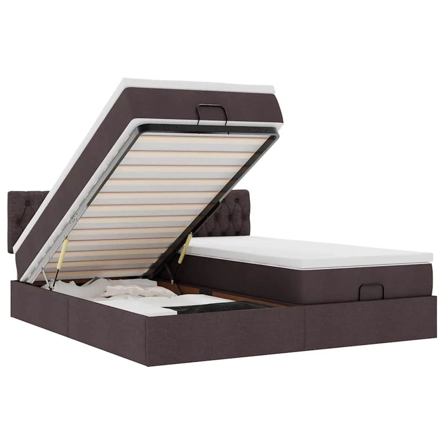 vidaXL Ottoman-Bett mit Matratzen & LEDs Dunkelbraun 200x200 cm Stoff 3312874