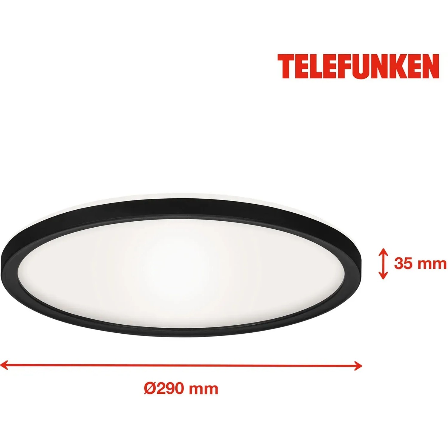 Telefunken LED-Deckenleuchte Slim Drip, schwarz, 18W. Flache, runde Deckenlampe mit schwarzem Rahmen.