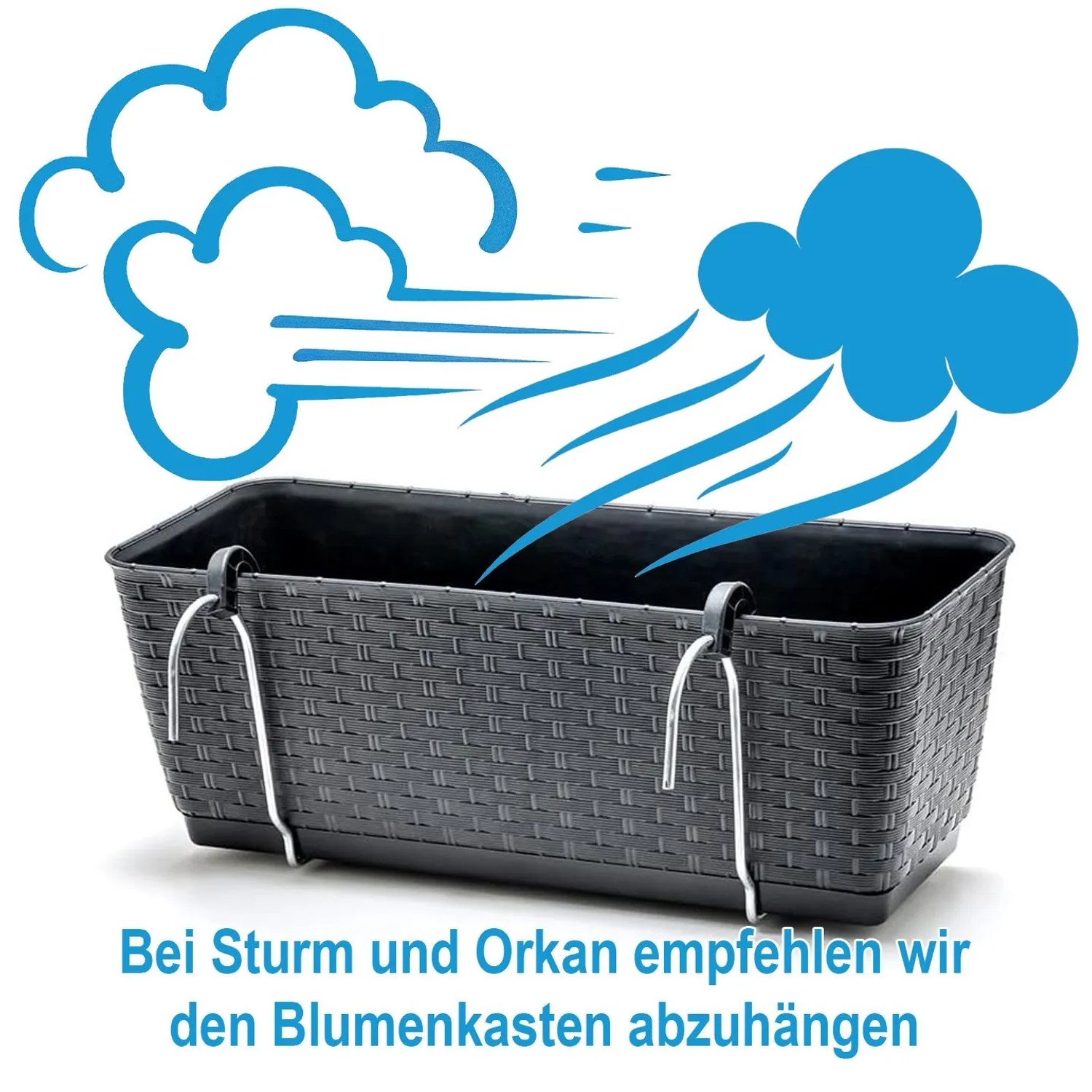 BigDean 4er Set Blumenkästen für Balkon-Geländer Rattan Optik Anthrazit Balkonkästen mit Metall Halterung und Bewässerungssystem_7