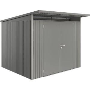 Biohort Metall-Gerätehaus AvantGarde Gr. A6 in Quarzgrau-Metallic mit Doppeltür.