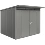 Biohort Metall-Gerätehaus AvantGarde Gr. A6 in Quarzgrau-Metallic mit Doppeltür.
