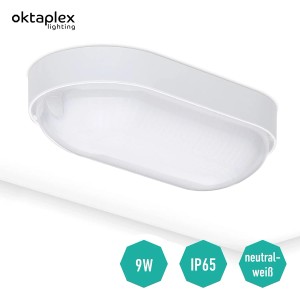 Oktaplex LED Ovalleuchte, 9W, neutralweiß, IP65, geeignet als Kellerlampe.