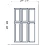 Agoform Besteckeinsatz Classico, kürzbar. Technisches Diagramm mit 6 Fächern und Maßen für Schubladen: 290-340x455-490mm.
