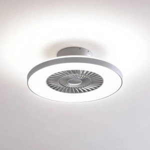 Moderner LED Deckenventilator Paavo in Alu mit Lampe, dimmbar für Wohnzimmer.